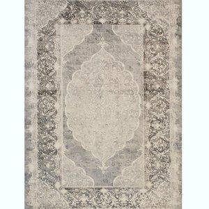 Gray Machine-made Polyester Traditional Distressed Bohemian Moderno Medallion Ru